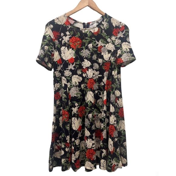 Zara TRF Black Floral Rose Botanical Swing Short Sleeve Flowy Tunic Dress 💜 - Picture 6 of 11